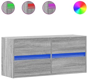 852297 vidaXL Стенен ТВ шкаф с LED осветление, сив сонома, 100x31x45 см