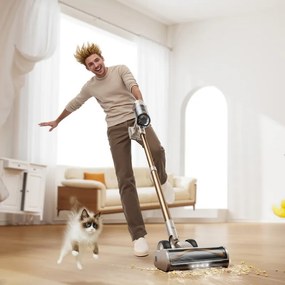 Вертикална прахосмукачка Honiture X7 CJD239, 550W, 45 KPa, 1.5 л, 60 мин, 3 режима, Регулируема височина, HEPA, Тъчскрийн, LED четка, Никел/жълт