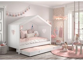 Бяло разтегателно детско легло къща от масивен бор с място за съхранение 90x200 cmAMORI – Vipack