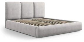 Светлосиво тапицирано двойно легло с място за съхранение с включена подматрачна рамка 140x200 cm Brody – Mazzini Beds