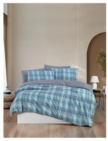 Синьо двойно удължено спално бельо с включен долен чаршаф 4 части 200x220 cm Ekose – Mila Home