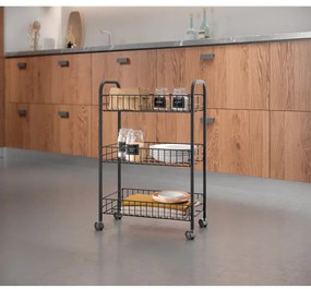 Черна мобилна количка от неръждаема стомана Lava Lugano - Metaltex