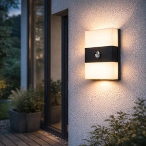 Външна стенна лампа черна IP44 с LED с датчик за движение - Dualy