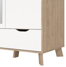 Гардероб от дъбов декор с огледало в бял и естествен цвят 147x201x58 cm Ikast – Tvilum