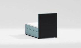 Светлосиньо единично тапицирано легло с място за съхранение с включена подматрачна рамка 90x200 cm Lena – Ropez