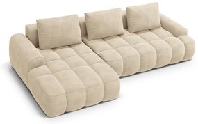 Бежов кадифен сгъваем/с място за съхранение ъглов диван (ляв ъгъл) Linz – Cosmopolitan Design