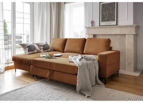 Оранжево-кафяв разтегателен ъглов диван от рипсено кадифе (ляв ъгъл) Lofty Lilly – Miuform