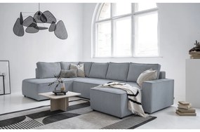 Светлосив разтегателен ъглов диван от рипсено кадифе (ляв ъгъл/"U" форма) Brave Dave – Miuform