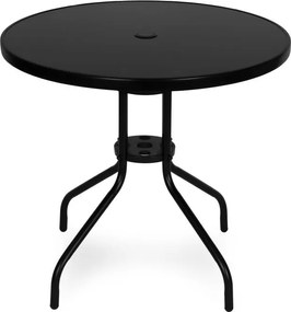 Кръгла градинска маса 80 см с отвор за чадър - черна