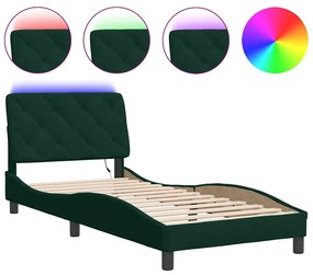 3213834 vidaXL Рамка за легло с LED осветление без матрак, тъмнозелена, 90x200 см, кадифе