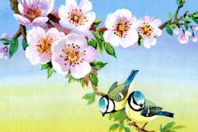 Картина на платно – Синигери и цъфтящи цветя