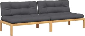 3209355 vidaXL Външни палетни средни дивани 2 части с възглавници акация масив