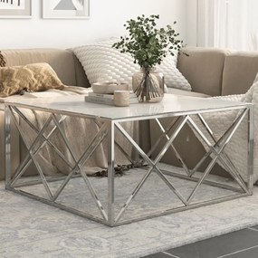 349979 vidaXL Кафе маса, сребриста, неръждаема стомана и закалено стъкло