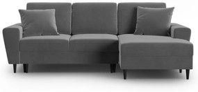 Светлосив кадифен разтегателен ъглов диван с място за съхранение (десен ъгъл) Kyoto – Cosmopolitan Design