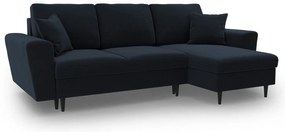 Тъмносин кадифен разтегателен ъглов диван с място за съхранение Kyoto – Cosmopolitan Design