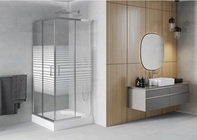 Mexen Rio квадратна душ кабина 90 x 90 см, бели ивици, хром + бял корито - 860-090-090-01-20-4510