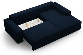 Тъмносин разтегателен ъглов диван от букле (десен ъгъл) Jodie – Micadoni Home