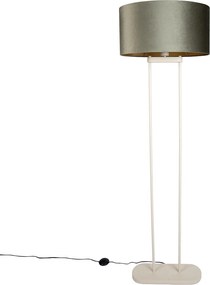 Подова лампа бежова със зелен овален абажур и златист интериор 50 см - Thijmen