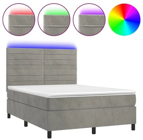 3136185 vidaXL Боксспринг легло с матрак и LED, светлосиво, 140x200 см, кадифе