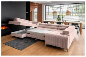 Розов сгъваем/с място за съхранение ъглов диван (ляв ъгъл/U форма) Louis – ELTAP
