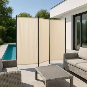 Градински 3-панелен сгъваем параван срещу вятър и слънце - 167 x 164 cm Сив