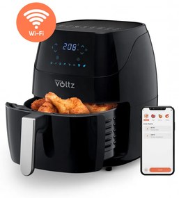 Фритюрник AirFryer Oliver Voltz OV51980Q, Wi-Fi, 1500W, 5 л, 8 програми, Горещ въздух, Таймер, Черен