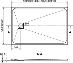 Mexen Bert правоъгълно корито SMC 90 x 80 см, бяло - 4K108090
