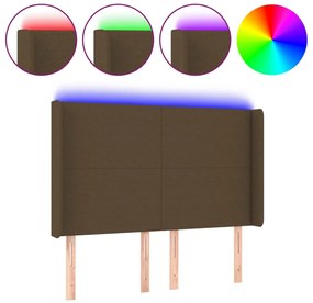 3123769 vidaXL LED горна табла за легло, тъмнокафява,147x16x118/128 см, плат