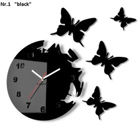 Самозалепващ се стенен часовник с мотив на пеперуда Черен