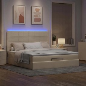 3314029 vidaXL Османска легло с матрак и LED, кремаво, 180x200 см, плат