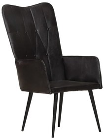 339650 vidaXL Wingback стол, черен, естествена кожа