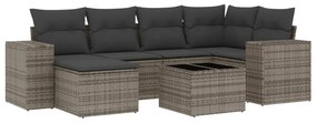 3255207 vidaXL Градински диван с възглавници, 7 части, полиратан, сив