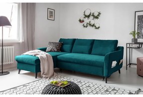 Ъглов разтегателен диван от тюркоазено кадифе, ляв ъгъл Stylish Stan - Miuform