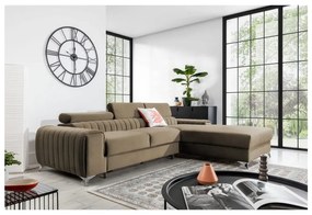 Светлокафяв кадифен разтегателен ъглов диван с място за съхранение (десен ъгъл) Grayson – ELTAP