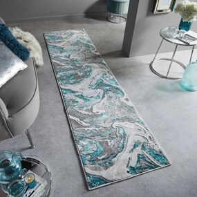 Сива/тюркоазена пътека 80x300 cm Marbled – Flair Rugs