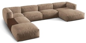 Светлокафяв кадифен модулен ъглов диван (ляв ъгъл/U форма) Martina – Micadoni