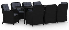 3099576 vidaXL Градински трапезен комплект, 9 части, черен