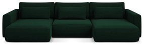 Зелен кадифен разтегателен ъглов диван с място за съхранение (U форма) Kapua – Makamii