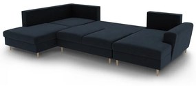 Тъмносин кадифен разтегателен ъглов диван с място за съхранение (ляв ъгъл/U форма) Kyoto – Cosmopolitan Design