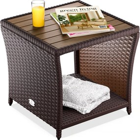 Странична маса от полиротанг с плот от акациева дървесина 45 × 45 cm Кафяво