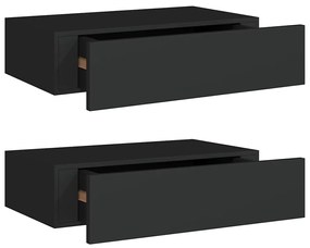 330244 vidaXL Стенни рафтове с чекмеджета, 2 бр, черни, 40x23,5x10 см, МДФ