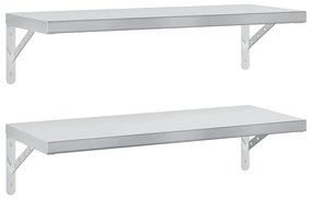 3214506 vidaXL Стенни рафтове 2 бр 75x30 см сребристи неръждаема стомана