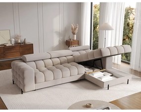 Бежов кадифен сгъваем/с място за съхранение ъглов диван (десен ъгъл) Felro – ELTAP