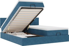 3312072 vidaXL Османска легло с матраци, тъмносиньо, 160x200 см, кадифе