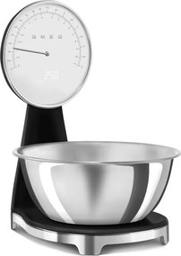 Кухненска везна Smeg KSF01BLWW, Аналогов и дигитален дисплей, До 5 кг/5 л, ТАРА, LED дисплей, Противоплъзгаща се основа, Автономия до 36 часа, Черен