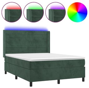 3139628 vidaXL Боксспринг легло с матрак и LED, тъмнозелено, 140x200см, кадифе