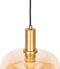 Смарт висяща лампа черна с месинг и кехлибарено стъкло, включваща Wifi G95 - Zuzanna