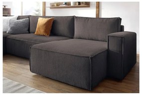 Кафяво-сив сгъваем ъглов диван от рипсено кадифе (U форма) Nihad – Bobochic Paris