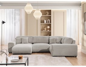 Светлосив ъглов диван от рипсено кадифе (десен ъгъл/U форма) Justin – Ropez