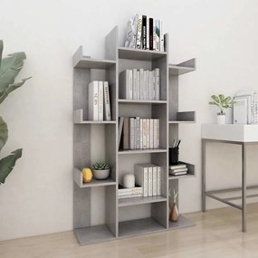 808904 vidaXL Шкаф библиотека, бетонно сив, 86x25,5x140 см, инженерно дърво